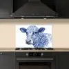 Illustratie - Koe - Blauw keuken achterwand spatscherm klein -sfeer1