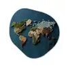 Wereldkaart - Geborduurd - Verschillende tinten Wandcirkel Organisch Plexiglas middel -3d