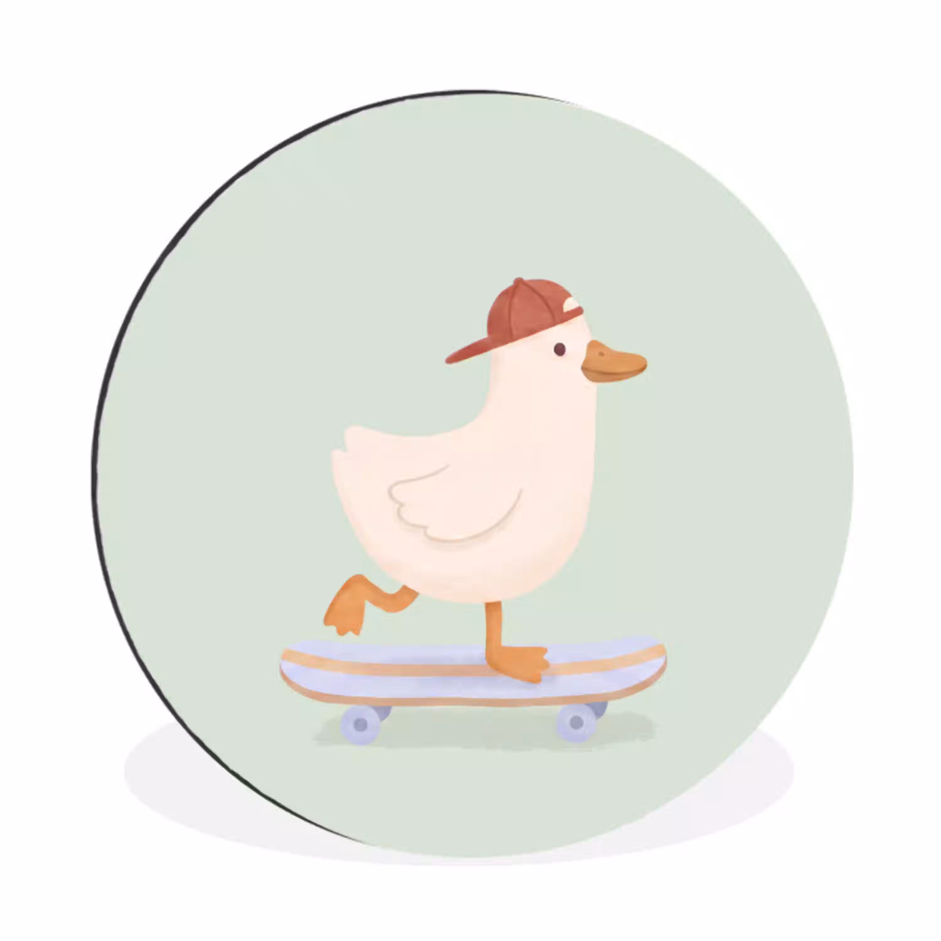 Vogel - Skateboard - Dieren - Cartoon - Speels Wandcirkel aluminium klein -3d