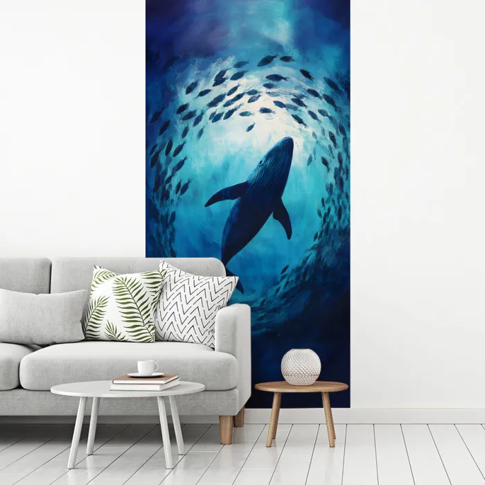 Walvis - Vissen - Donkerblauw fotobehang vinyl groot -woonkamer