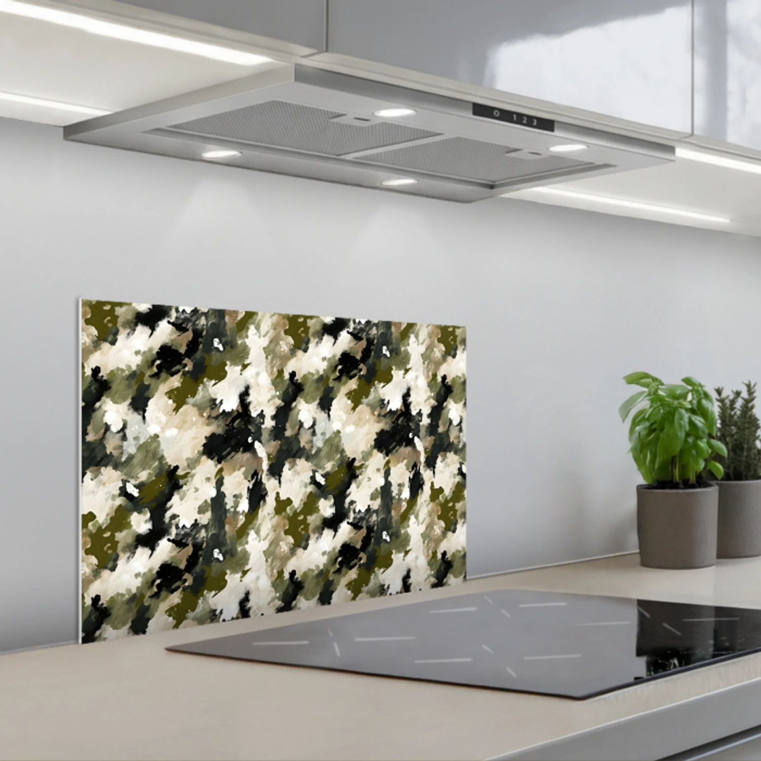 Donker - Groen - Camouflage - Schilderachtig keuken achterwand spatscherm klein 900 -3d_schuin