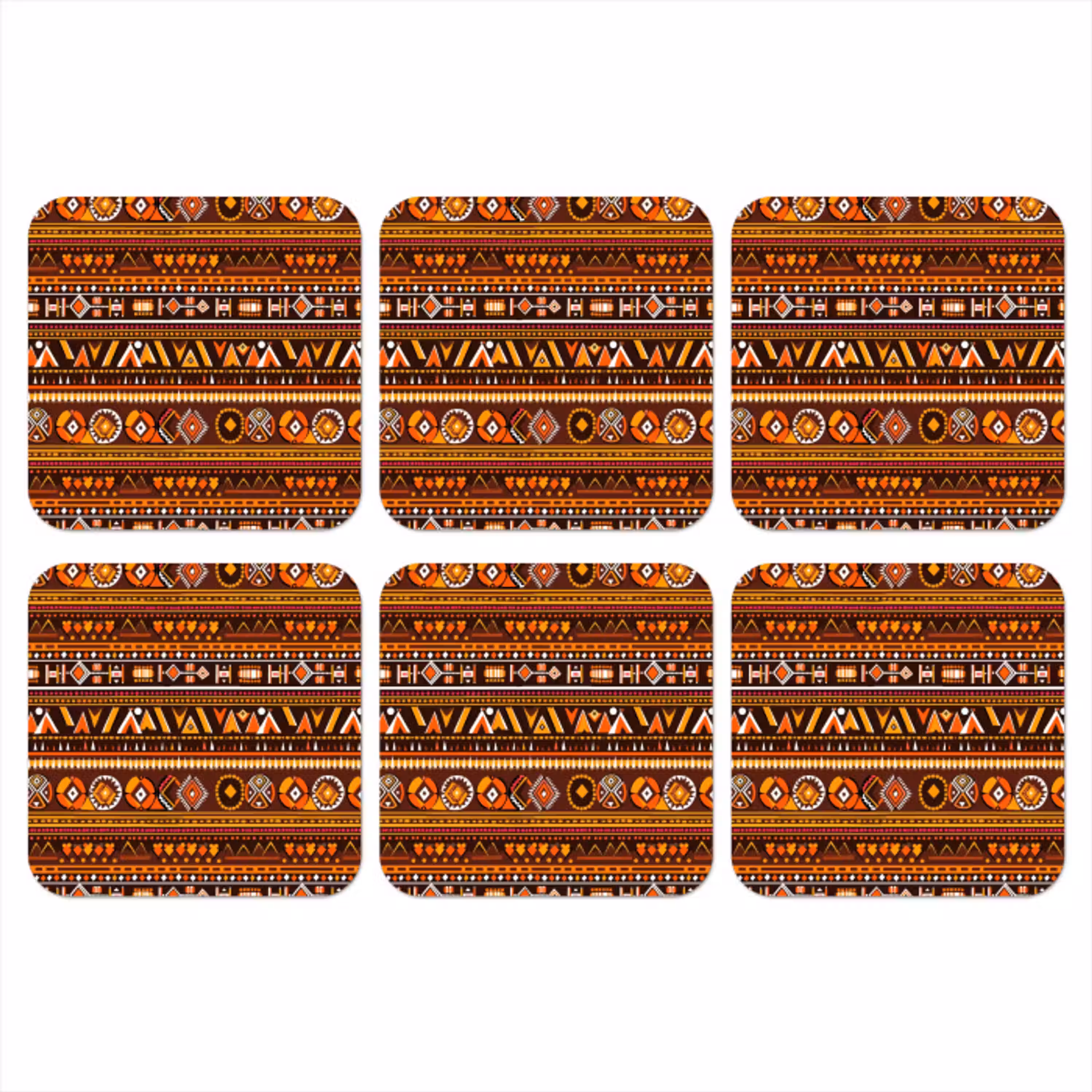 Oranje - Etnisch - Tribaal - Geometrisch - Patroon onderzetter kurk middel 366 -3d