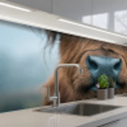 Schotse hooglander - Neus - Bruin keuken achterwand 2 middel -3d_schuin