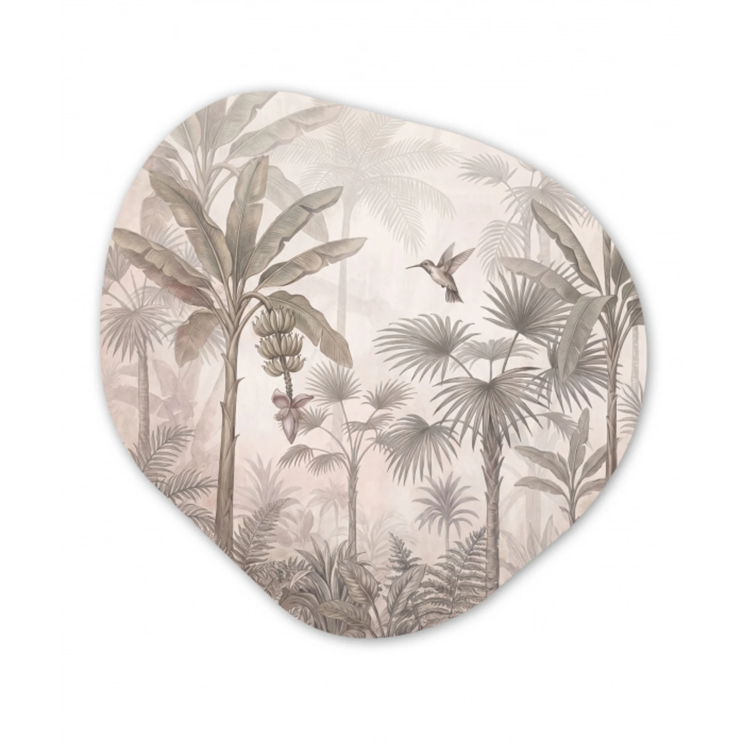 Jungle - Banenboom - Kolibrie - Beige Wandcirkel Organisch Forex 3mm klein -3d