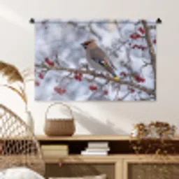 Pestvogel - Bessen - Winter - Natuur Wandkleed katoen middel -sfeer5