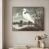 Reiger - Planten - Wolken - Wit Textielframe zwart klein -sfeer2