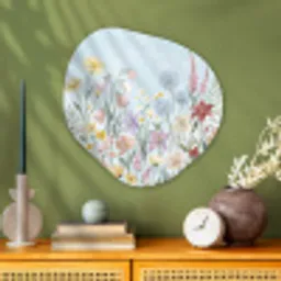 Weidebloemen - Illustratie - Kleurrijk Wandcirkel Organisch Aluminium middel -sfeer2