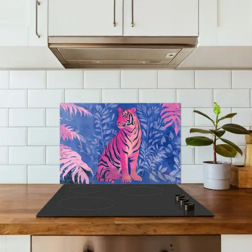Tijger - Roze - Bladeren - Jungle keuken achterwand spatscherm klein -sfeer2