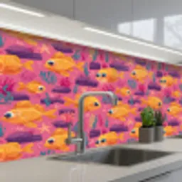 Goudvissen - Koraal - Kleurrijk keuken achterwand 2 middel 871 -3d_schuin