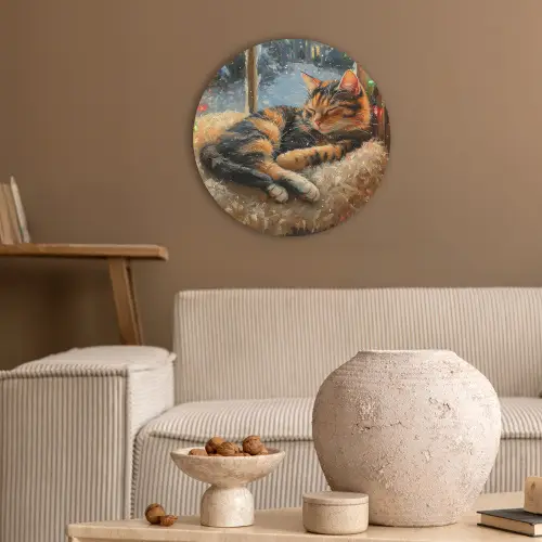 Kat - Kerst - Winter - Dier Akoestische PET Vilt - Rond klein -sfeer1