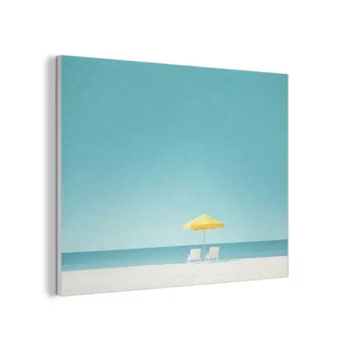 Strand - Blauwe lucht - Geel - Parasol PET vilt klein -3d