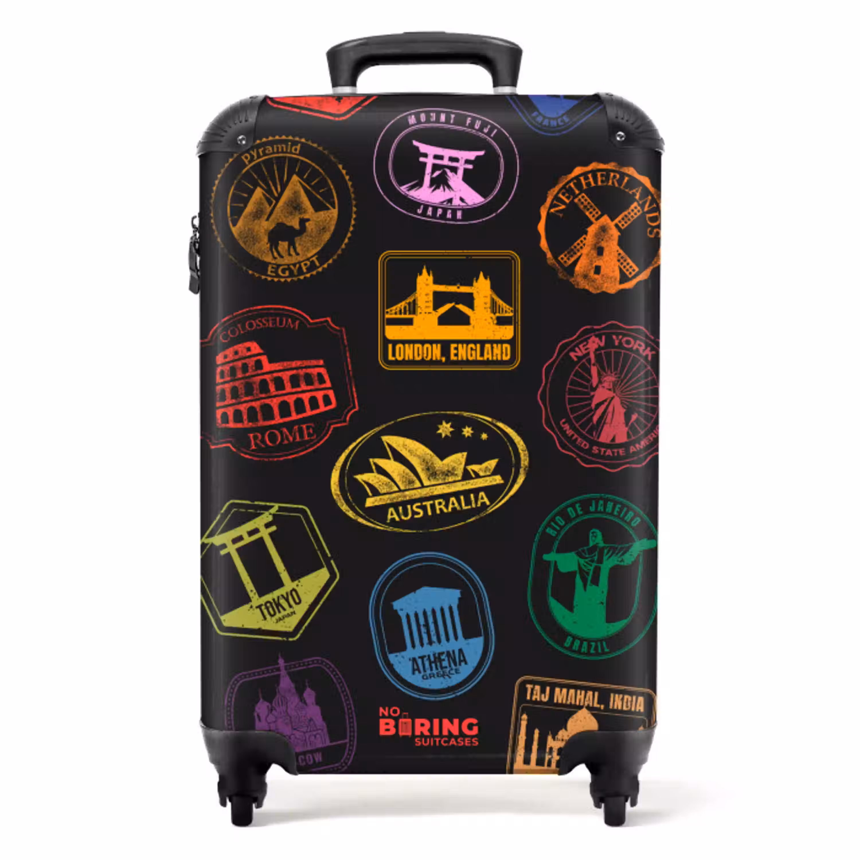 Wereldmonumenten - Kleurrijk - Stempels NBS - Handbagage koffer - Volwassenen Unisex middel -productfoto_recht