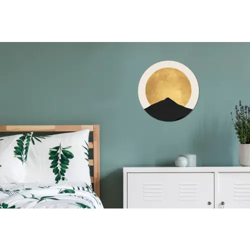 Bergsilhouetten - Gouden cirkel - Beige Wandcirkel aluminium klein -slaapkamer
