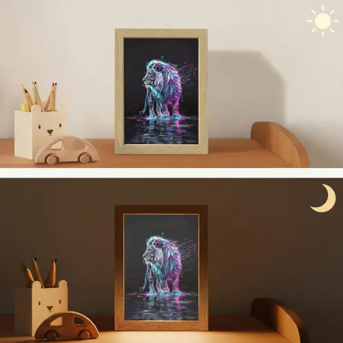 Leeuw - Kleuren - Zwart - Dieren Light Box met kabel klein -sfeer3_kind