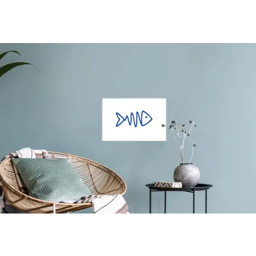 Vis - Minimalistisch - Blauw - Lijn Muursticker klein -plant