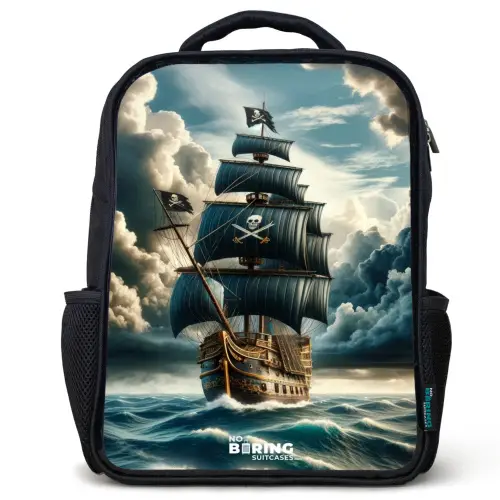 Piratenschip op een woeste zee Rugzak - Zwart middel -3d