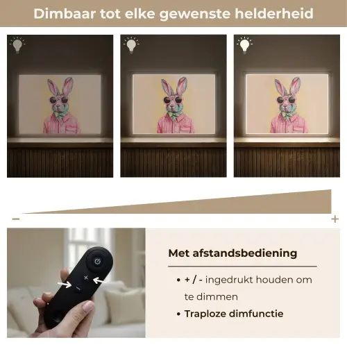 Grijs - Konijn - Blouse - Strik Light Box met batterij (Wandlamp) middel -USP_dimbaarNL