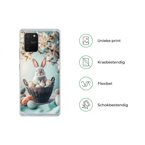 Konijn - Eieren - Mand Telefoonhoesje Samsung Galaxy S10 Lite klein -specsS10Lite