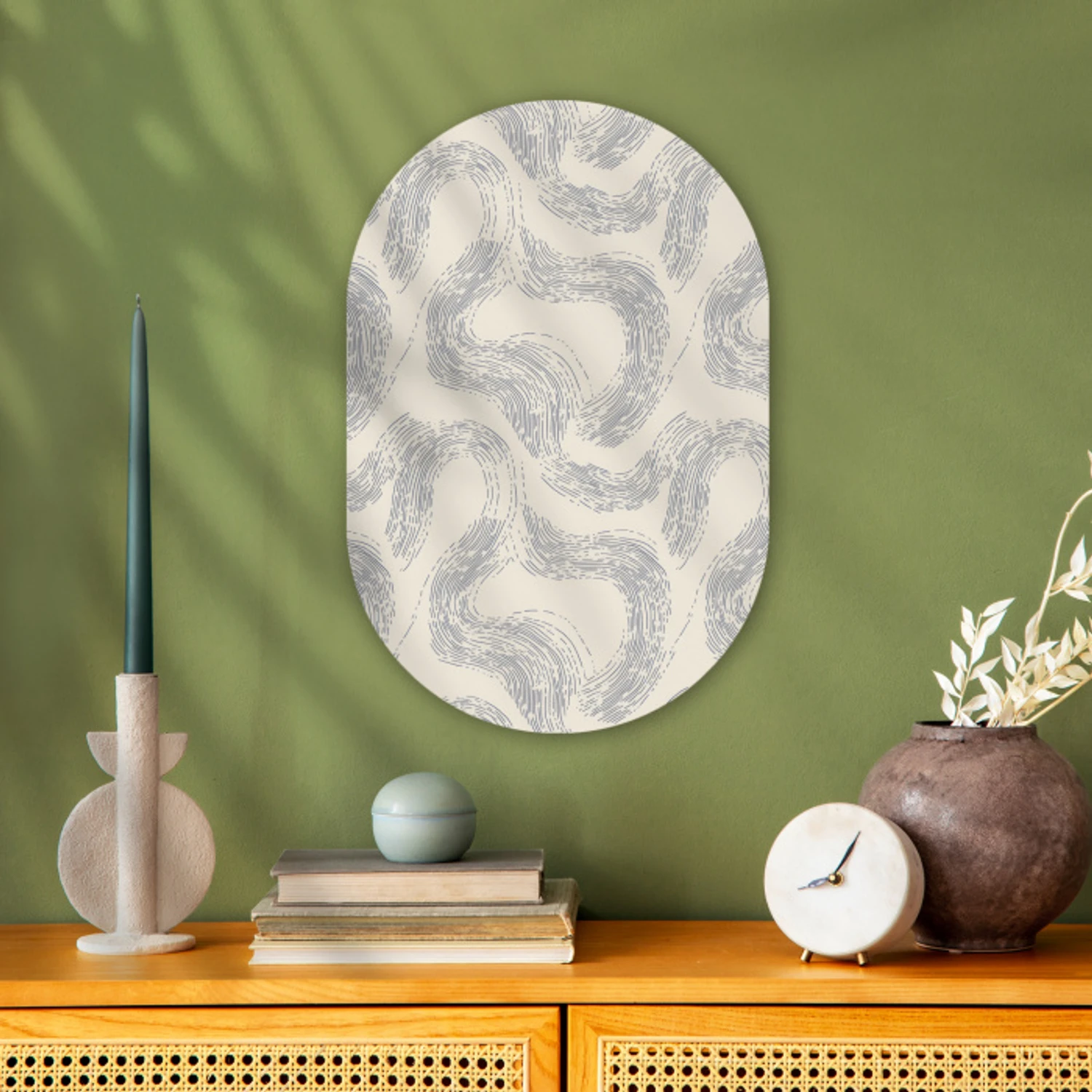 Lijnen - Patroon - Beige - Minimalistisch Wandcirkel Ovaal Forex klein 630 -sfeer2