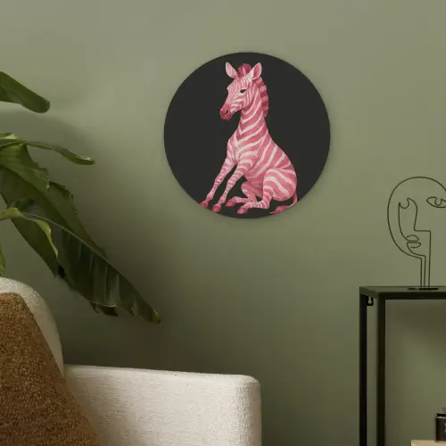 Zebra - Roze - Gestreept Akoestische PET Vilt - Rond klein -sfeer2