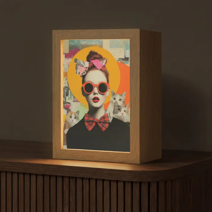Vrouw - Bril - Strik - Retro Light Box met kabel (Tafellamp) klein -z3d_website