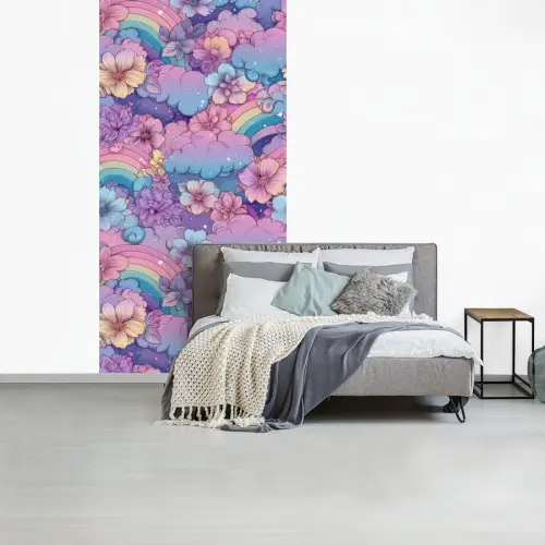 Regenbogen - Bloemen - Kleurrijk - Wolken fotobehang vinyl groot -slaapkamer