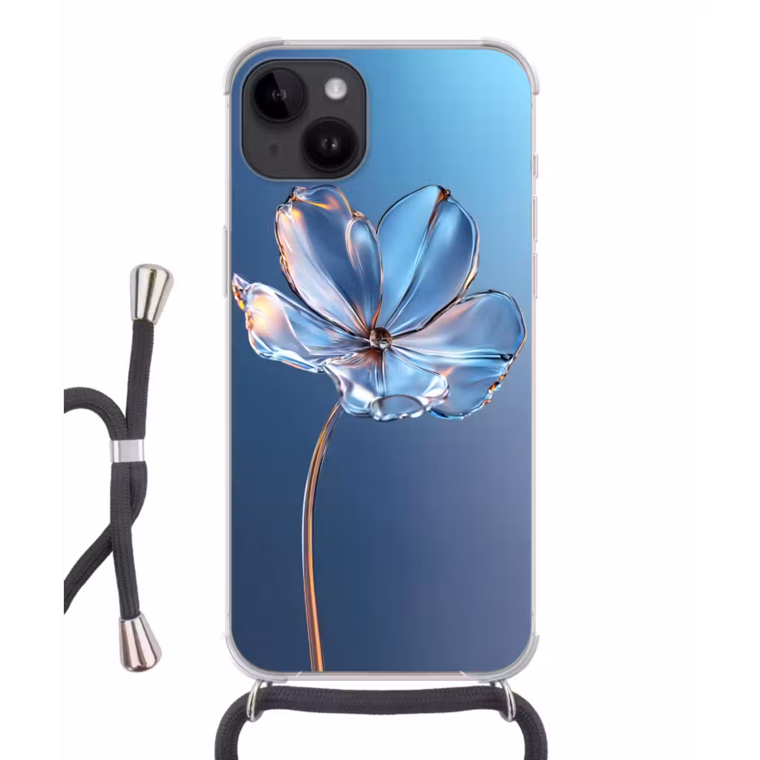 Telefoonhoesje crossbody - Blauw - Bloem - Glazen - Sierlijk