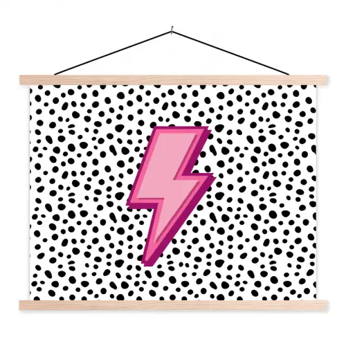 Bliksem - Roze - Stippen textielposter latten blank klein -3d