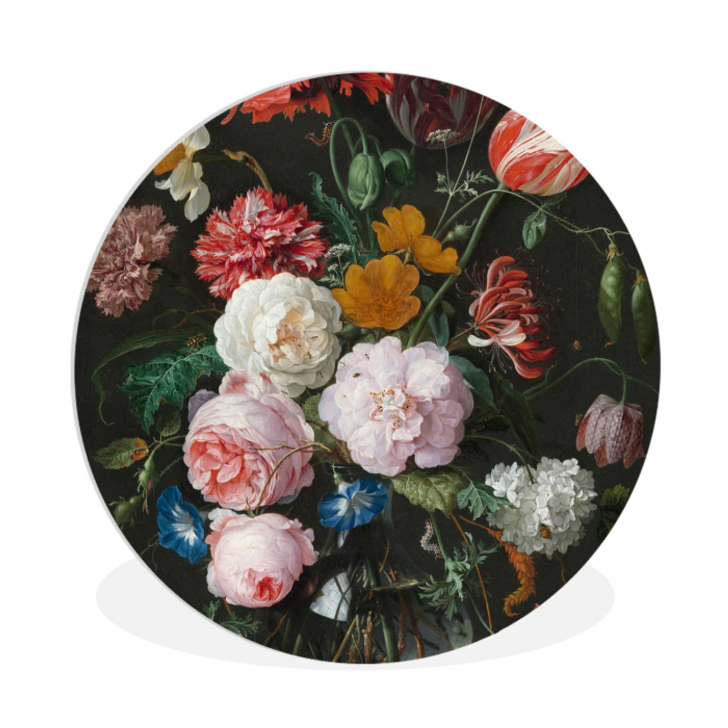 Stilleven met bloemen in een glazen vaas - Schilderij van Jan Davidsz. de Heem Wandcirkel kunststof plaat 5mm dik klein -3d