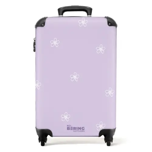 Paarse achtergrond met witte bloemen NBS - Handbagage koffer - Kinderen Unisex middel -productfoto_recht