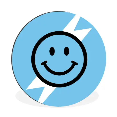 Smiley - Blauw - Bliksem Wandcirkel aluminium klein -3d