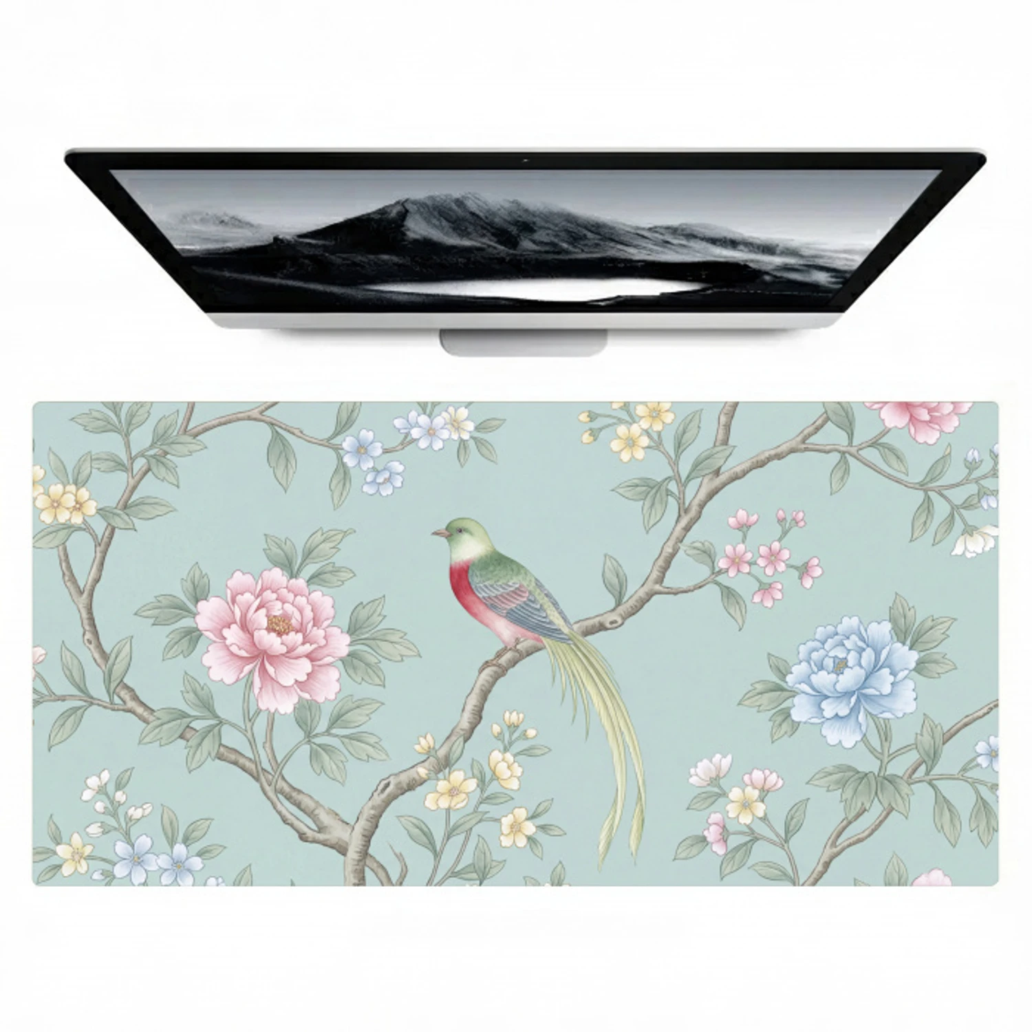 Vogel - Bloemen - Kleurrijk Muismat XXL klein -zzz3d