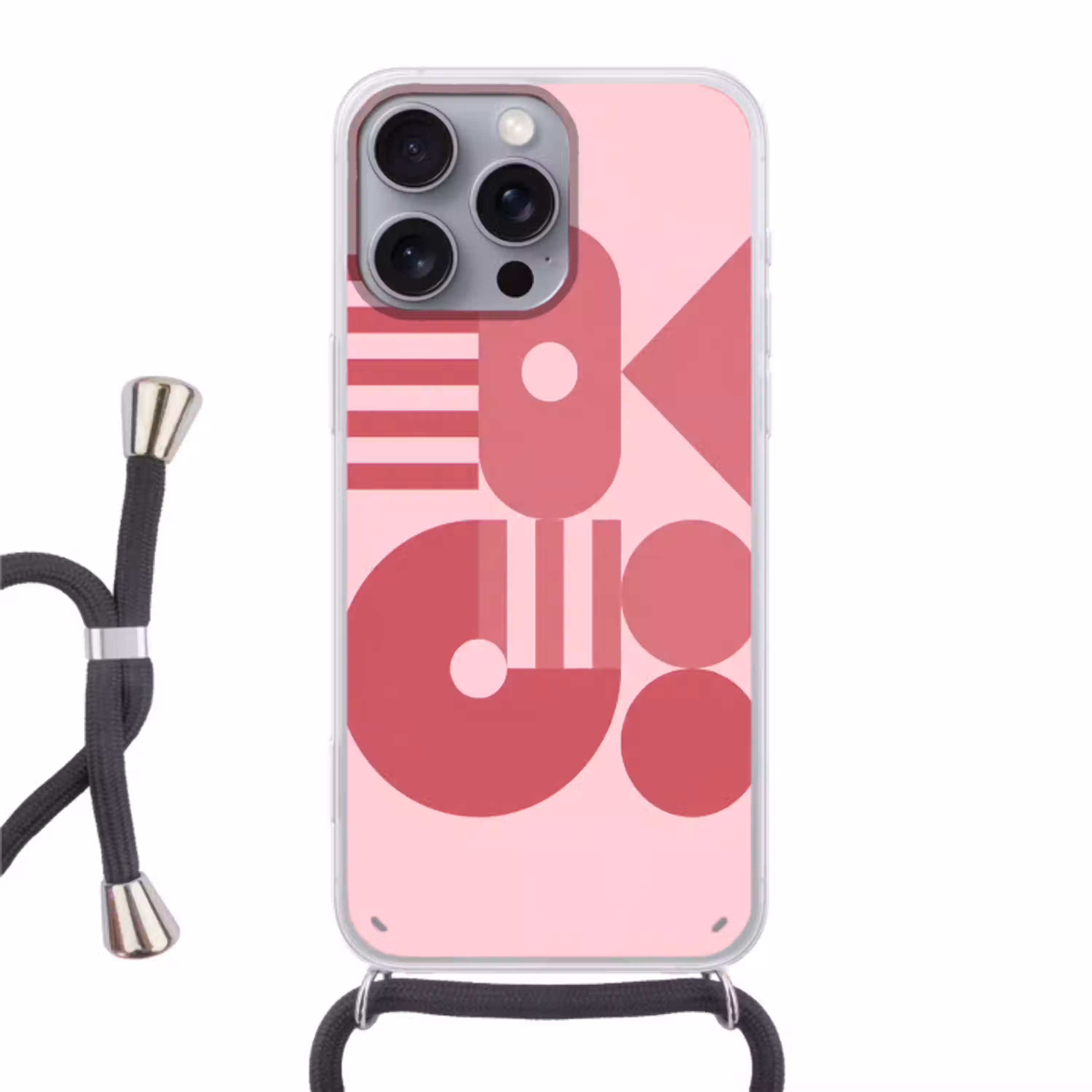 Abstract - Geometrisch - Vormen - Roze Hoesje iPhone 16 Pro Max met koord klein -3d