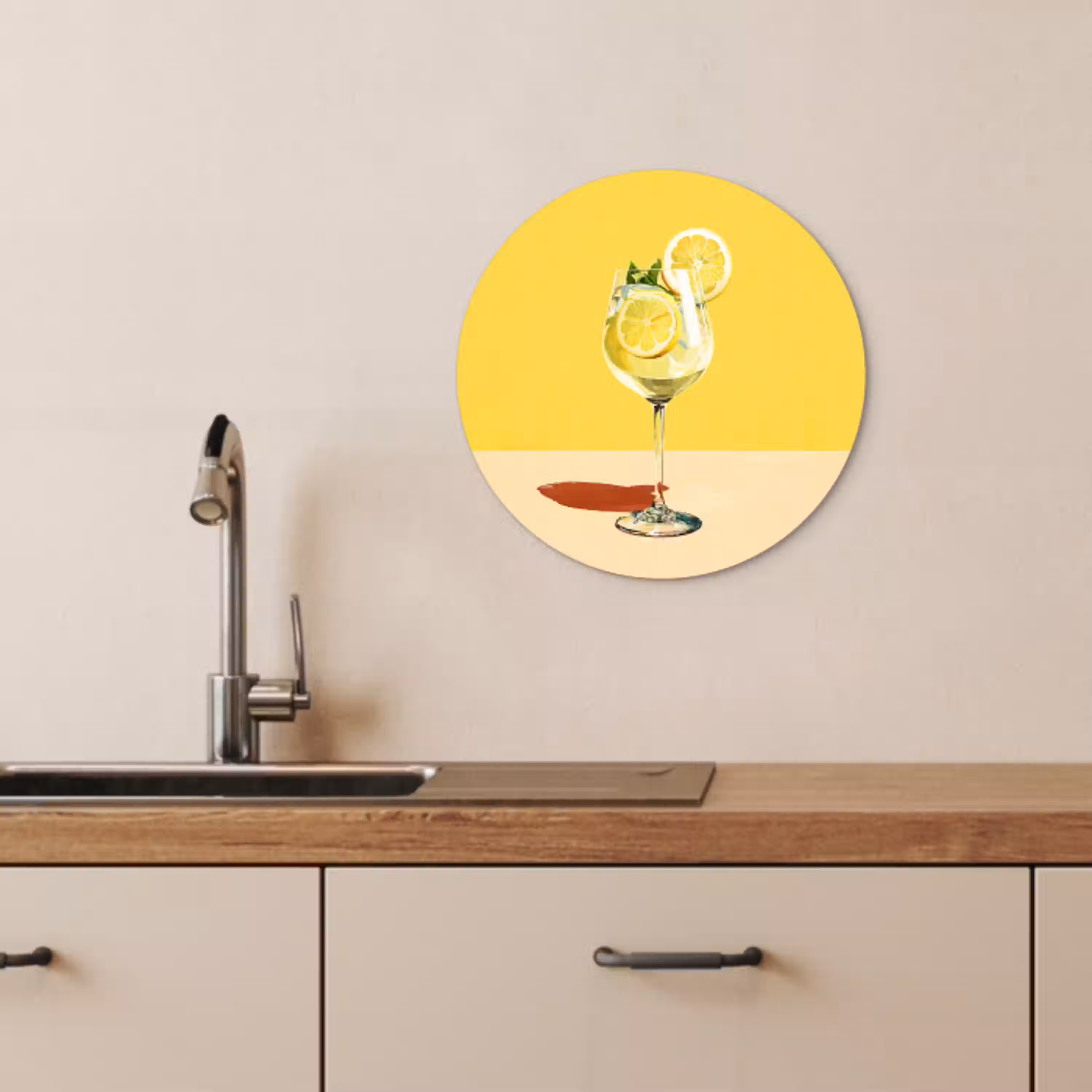 Wijnglas - Citroen - Geel - Minimalistisch KitchenYeah - Keuken - Wandcirkel Forex klein -sfeer3