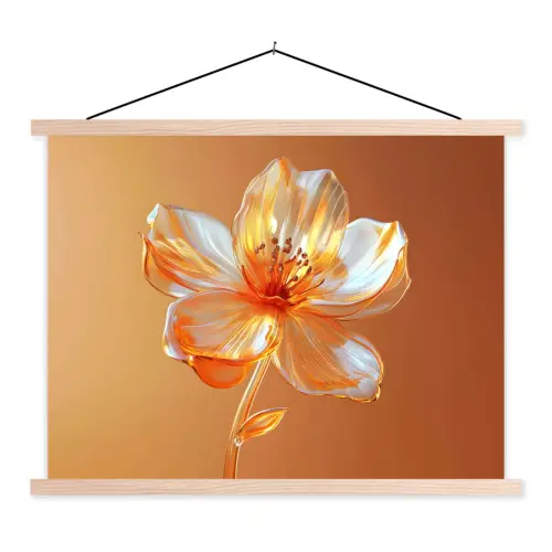 Glazen - Bloem - Oranje textielposter latten blank klein -3d
