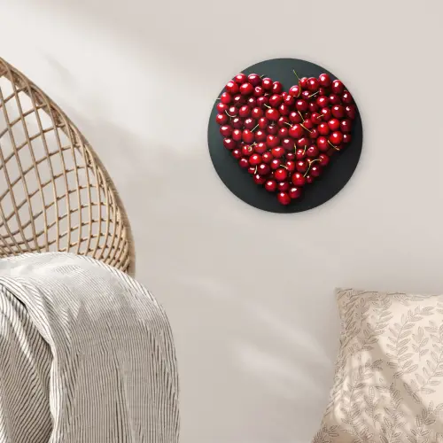 Kersen - Hart - Rood - Zwart Wandcirkel kunststof plaat 5mm dik klein -sfeer5