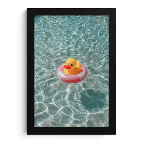 Badeend - Zwemband - Geel fotolijst zwart zonder passe partout klein -3d