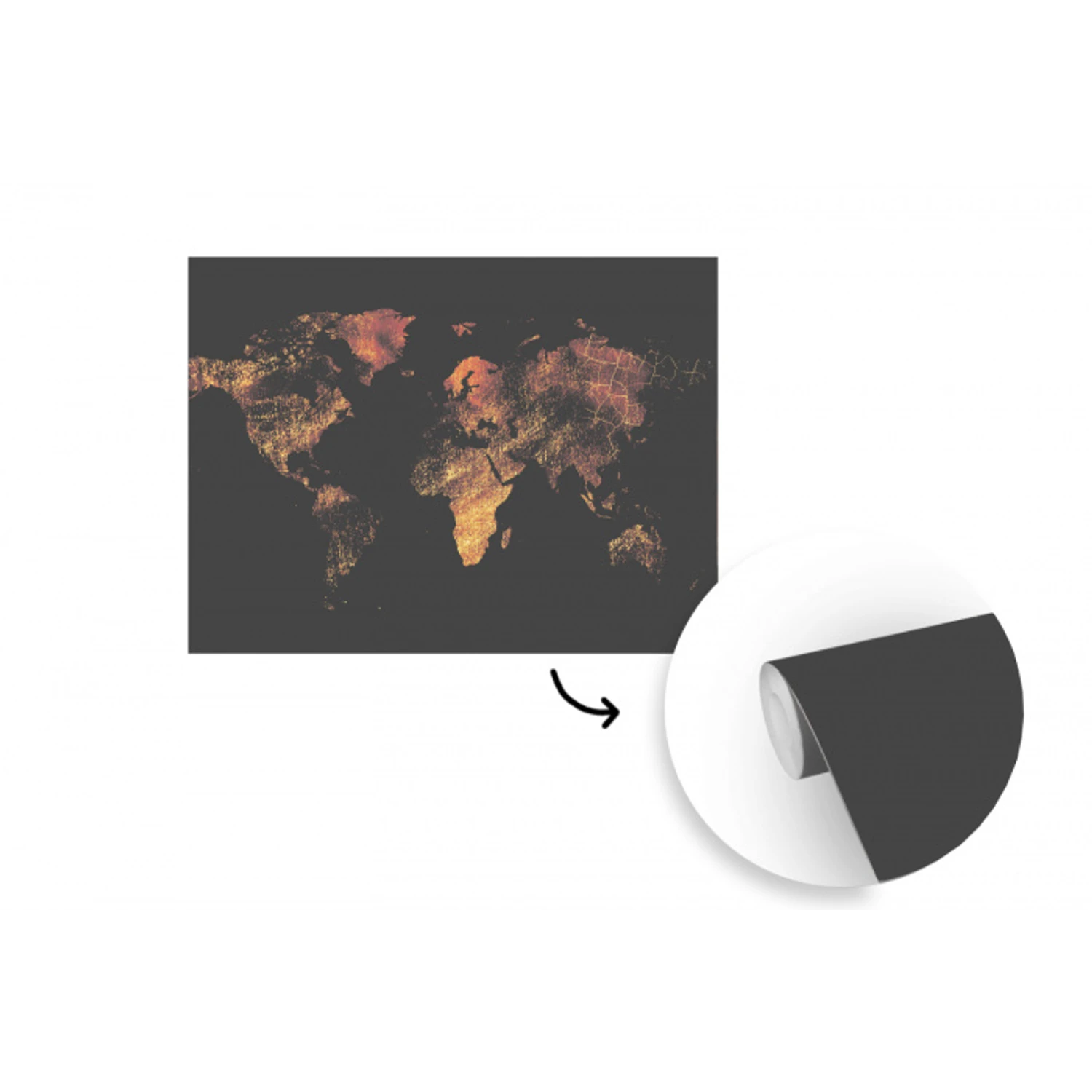 Wereldkaart - Goud - Luxe - Aarde - Zwart fotobehang vinyl groot -3d