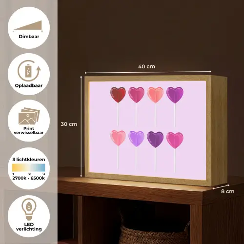 Lolly - Hart - Roze - Snoep Light Box met batterij (Wandlamp) middel -USP_websiteoverzichtNL