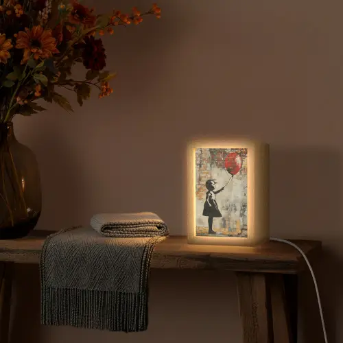 Graffiti - Banksy Style - Meisje met ballon Light Box met kabel (Tafellamp) klein -sfeer4