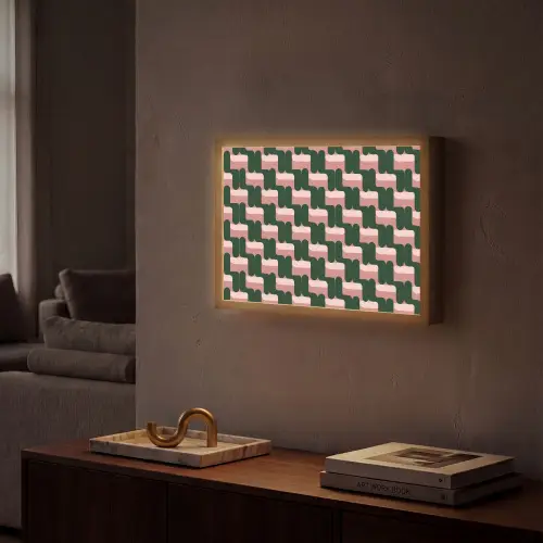 Vlechtpatroon - Groen - Roze - Geometrisch Light Box met batterij (Wandlamp) middel 907 -sfeer1