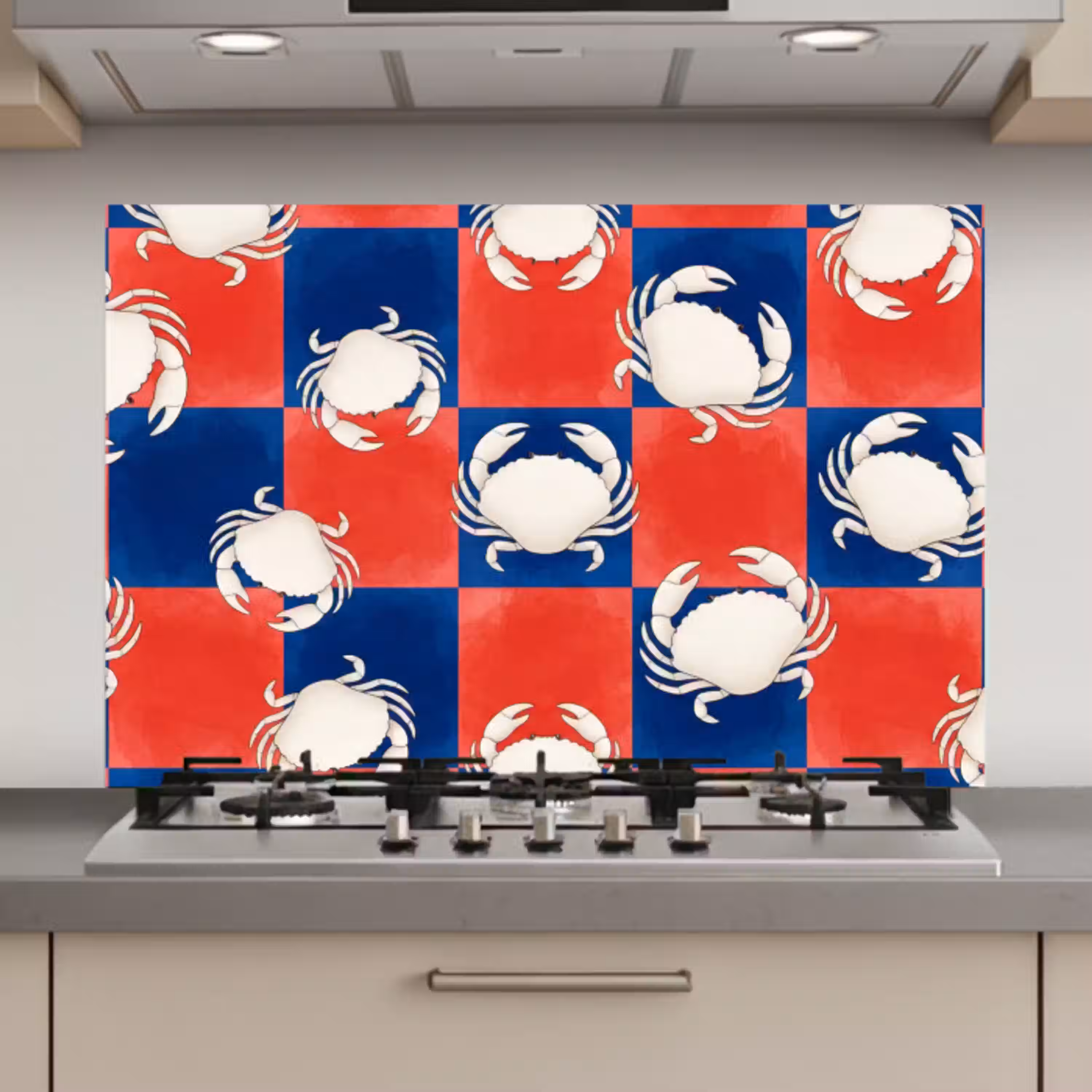 Patroon - Zeeleven - Rood - Blauw - Abstract keuken achterwand spatscherm klein -3d_website