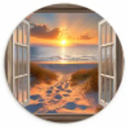 Doorkijk - Strand - Duinen - Zonsondergang Wandcirkel plexiglas klein -3d