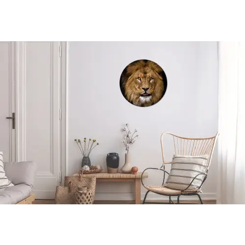 Leeuw - Portret - Zwart - Dieren Wandcirkel aluminium klein -woonkamer