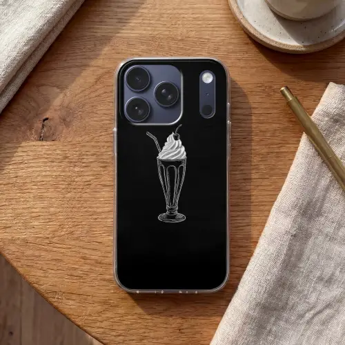 Ijscoupe - Kers - Krijtstijl - Slagroom Telefoonhoesje iPhone 17 Pro klein -sfeer1