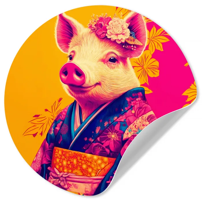 Varken - Bloemkroon - Kimono - Abstract Wandcirkel behangsticker klein -3d