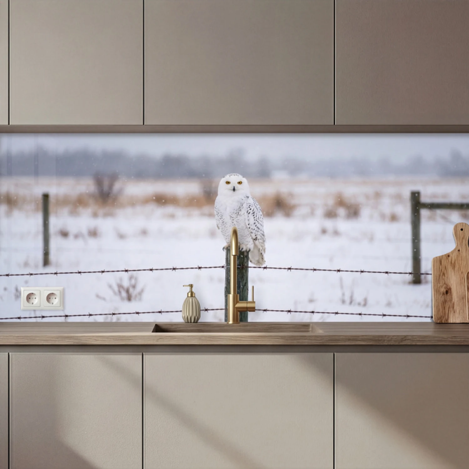 Sneeuwuil - Hek - Sneeuw - Wit keuken achterwand 2 middel zz_3dshopping