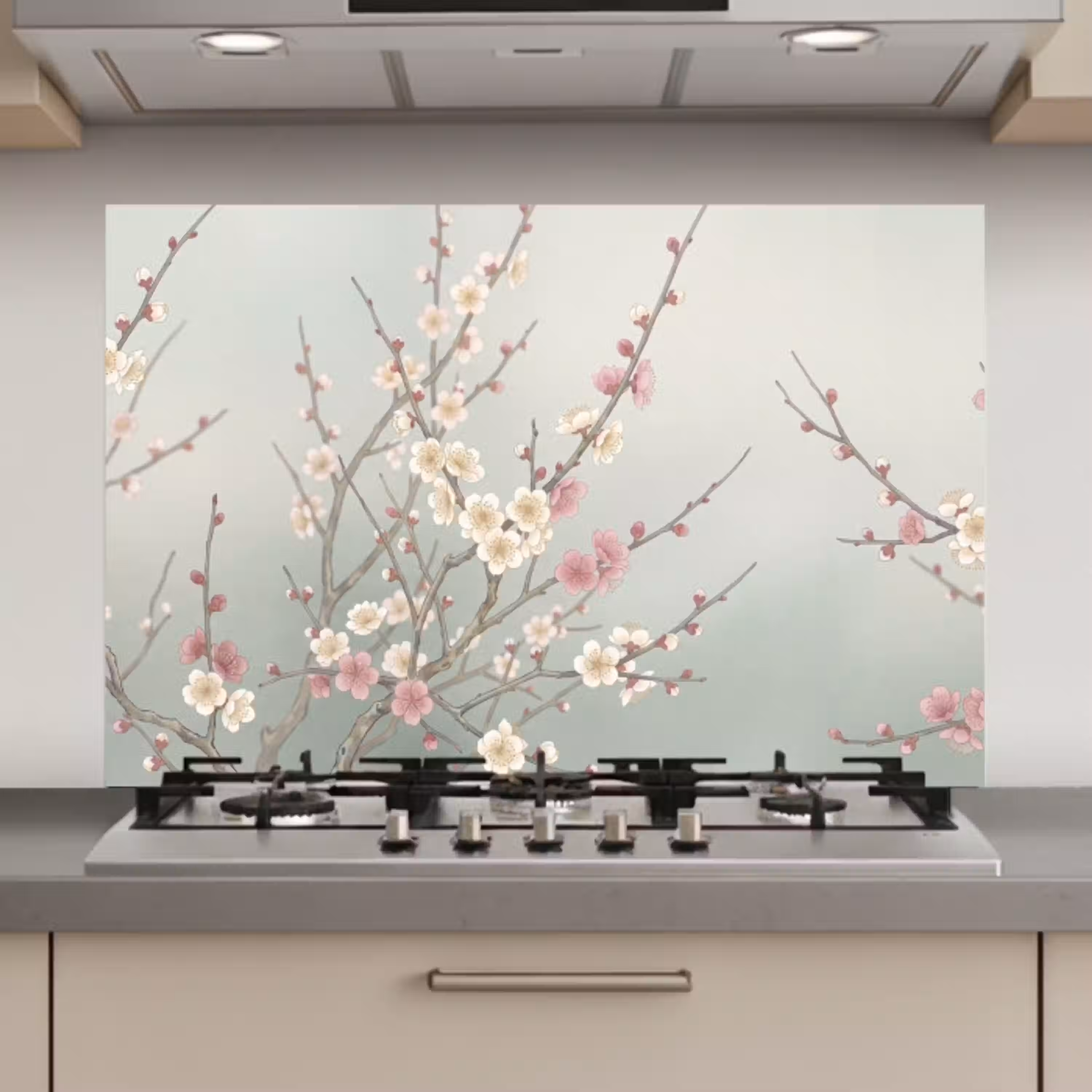 Kersen - Bloesem - Groen keuken achterwand spatscherm klein -3d_website