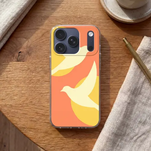 Vogels - Cirkels - Geel Telefoonhoesje iPhone 17 Pro klein -sfeer1