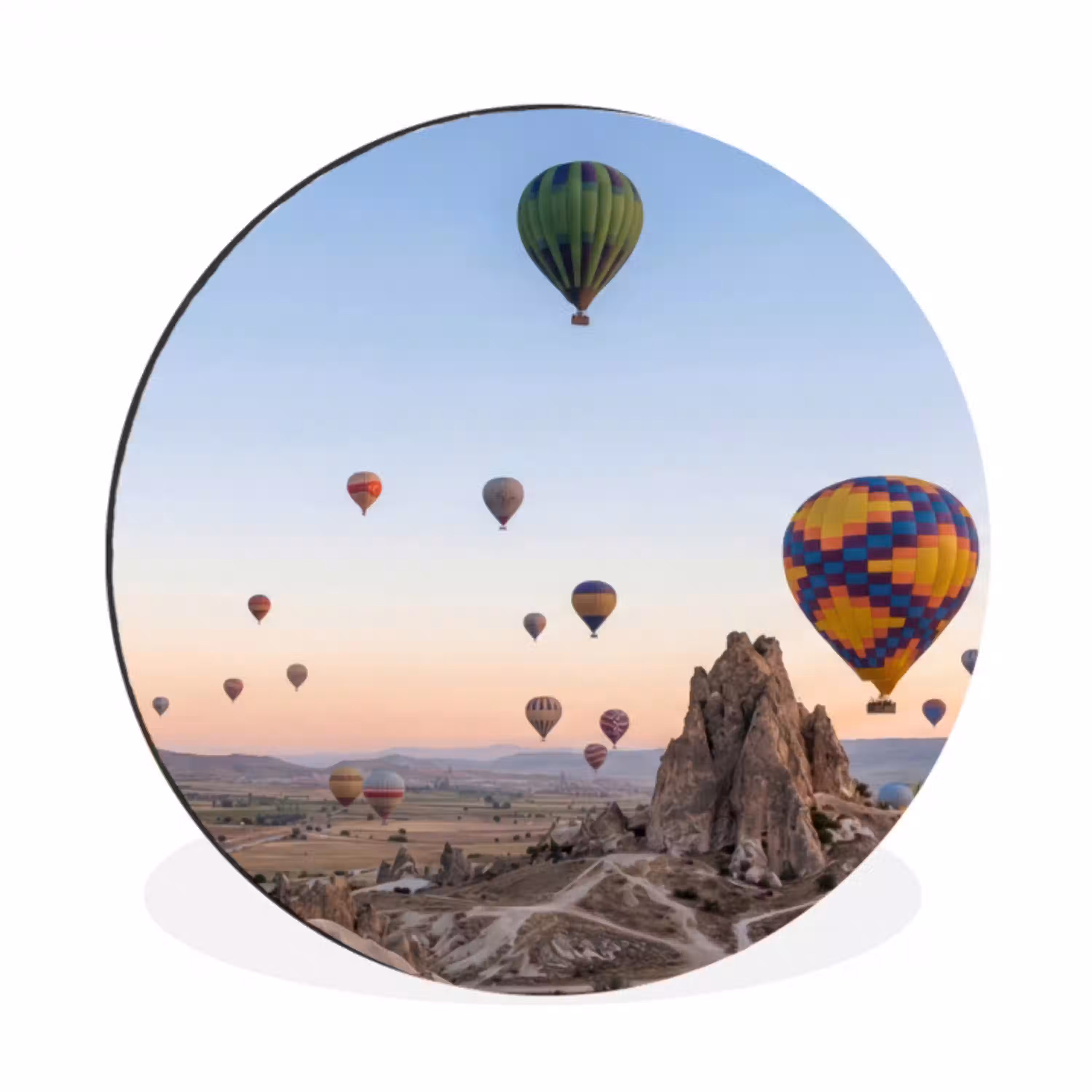 Luchtballonnen - Rotsen - Zonsopgang Wandcirkel aluminium klein -3d